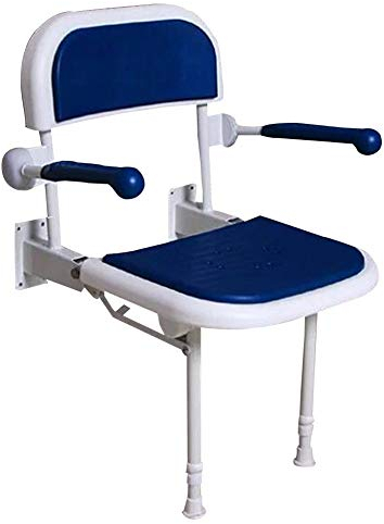 HYCH-Einen Duschklappsitz Mit Armlehnen/Rückenlehnen Höhenverstellbar Abnehmbar Und Waschbar Breit Und Stark Alter Mann Badezimmer Klappstühle,Blau,45cmx58cmx42.5CM
