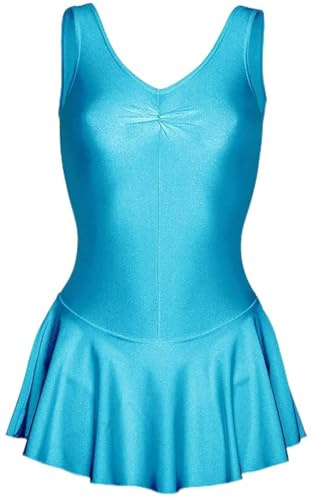 BODYWEAR LTD Girls Skirted Sissy Leotard – Shiny Nylon Sleeveless Dancewear with Attached Skirt – Comfortable Outfit for Ballet, Gymnastics, Dance, Performances (Turquoise, 3-4 Years)