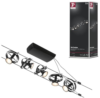 Paulmann 94440 Cardan DC - Sistema de luces LED (5 x 10 W, ampliable, cable de alambre de plástico, GU5,3), color negro mate