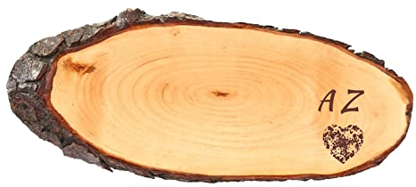 MASTERLASER3.0 Planche à découper en bois personnalisée avec écorce ovale La pièce maîtresse mesure 45x17 cm Personnalisable avec Nom, Initiales, Date. Meilleure idée de cadeau (INITIALES)