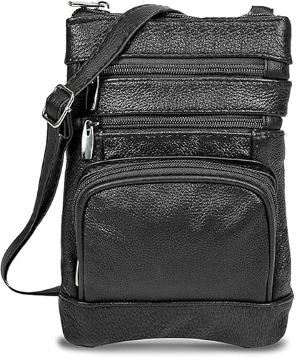 Krediz leather Crossbody Purses for Women, Multi Pocket Crossbody Purse with Adjustable Strap, Soft & Durable Leather Purse, Black, XL