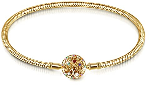 GNOCE Bracelet Arbre De Vie En Argent Sterling 925 Plaqué Or 18 Carats Avec Des Pierres Colorées Incrustées Arbre De Vie Bijoux Cadeau D'amitié Avec Boîte-Cadeau (16, or jaune)