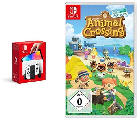 Nintendo Switch-Konsole (OLED-Modell) Weiß + Animal Crossing: New Horizons Switch
