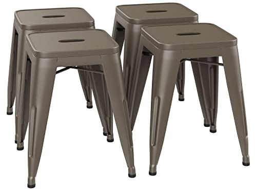 POINTANT 18 Inch Short Stools for Classroom Stools Set of 4 Dining Chairs Metal Barstools Back to School Stackable Industrial Short Stool Rusty