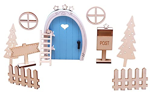 JAWSEU Wichteltür Zubehör Weihnachten, Weihnachtswichtel Tür Set, Weihnachtsdeko Elfentür Holz Wichtel Tür Deko mit Briefkasten Weihnachtsbaum Feentür Set Deko für Kinder Geschenke