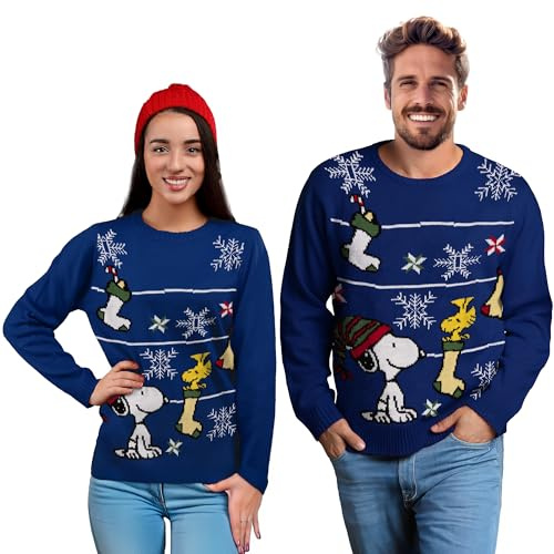 United Labels Snoopy jultröja unisex, blå, vinter stickad tröja, tröja för män och kvinnor, blå, M