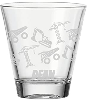 LUXENTU Kinderbecher mit Gravur, Baustellen Motive, 215 ml | Personalisiertes Wasserglas, spaßiges Kinderglas für Kindergeburtstage, Spülmaschinenfest