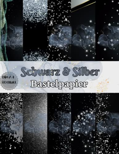 Bastelpapier Schwarz Und Silber: Scrapbooking Papier zum Ausschneiden I Din A4 mit 20 doppelseitige Seiten I Junk Journal Dekor I Washi Tape I DIY Karten | Dekoratives Bastelpapier