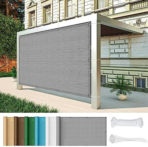 Sonnensegel Sonnenschutz Garten Balkon 0.8 x 7.6 m Rechteckig Atmungsaktiv UV Schutz Sonnenschutz Balkon Sonnenschutz Windschutz für Terrasse, Balkon, Pool und Garten, Hellgrau