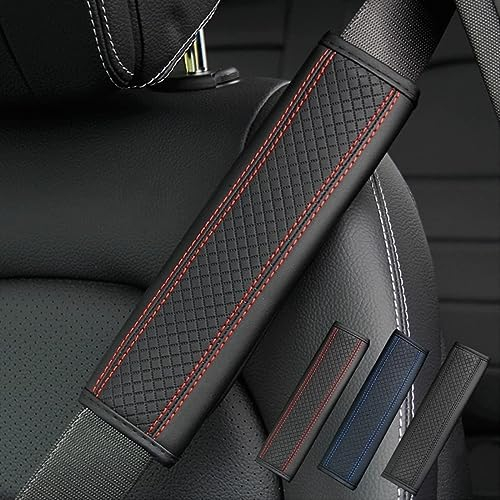 KAEW 2 StüCk Premium Leder Auto-Sicherheitsgurtpolster für Volvo, Weicher Komfort rutschfest Atmungsaktiv Sicherheitsgurtbezug,C-Red