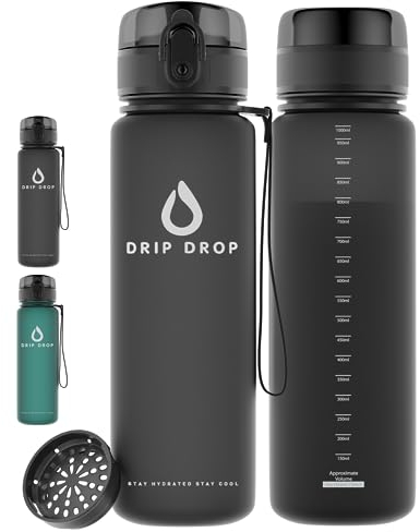 DRIP DROP Trinkflasche 1l Sport uberBottle softTouch BPA-Frei - aus Tritan - Wasserflasche für Fitness, Uni, Outdoor, Fahrrad, Job- Leicht, Stoßfest, Wiederverwendbar