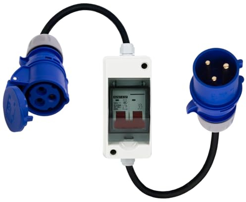 Btstil Adattatore CEE da 32 A a 16 A, adattatore di corrente ad alta tensione da 32 A a spina da 16 A, con interruttore di protezione 2P 16 A, 3 x 2,5 mm², cavo di alimentazione ad alta tensione 0,5 m