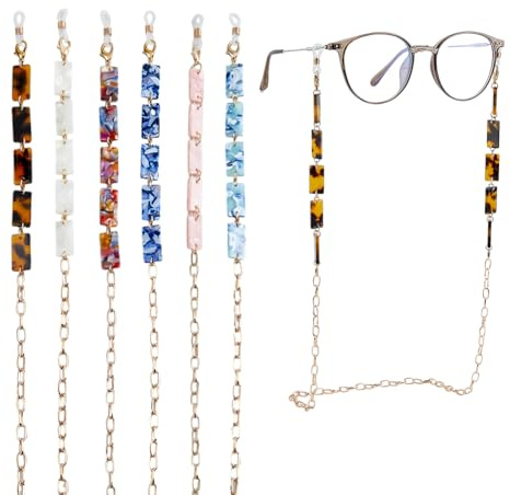 SUPERFINDINGS 6 Stile Brillenketten Acryl Brillenketten Für Damen Stilvoll Mit Legierungs Oval Gliederketten Sonnenbrillen Halskette Brillen Länge:73~75.7cm