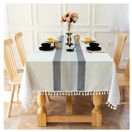 Gualiy Tischdecke Polyester Rechteckig, Tischdecke 60x60CM Tischdecken Waschbar Streifen mit Quasten Tischdecken für die Küche, Grau