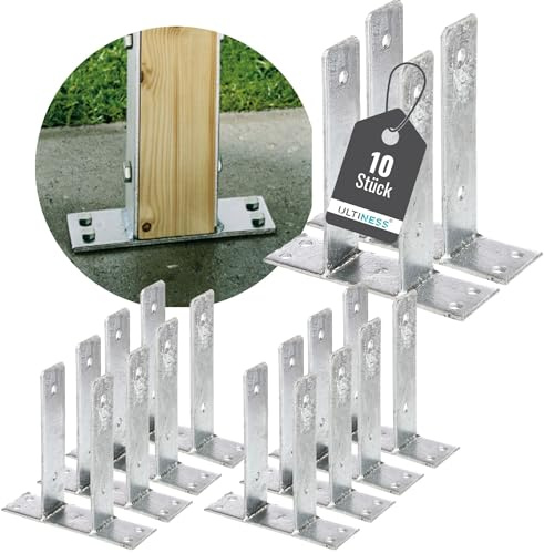 ULTINESS U-Pfostenträger zum Aufschrauben U-Form, 71 mm [10 Stück] | feuerverzinkt robuste U-Träger zum Aufdübeln für Zäune & Sichtschutz optimale Befestigungslösung für Pergola