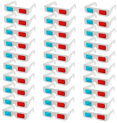 Veemoon 30 Piezas Gafas 3D de papel gafas niño Gafas D cartón gafas de cartón anaglifo gafas de video anaglifo anteojos gafas 3d anaglifo vasos de carton 3d Desechable vasos de papel