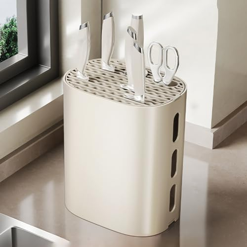 TT-YEC Porte-Couteau En Métal Sans Installation, Porte-Couteau Universel Sans Couteau, Avec Bac D'égouttage Et Trou D'aération, Porte-Couteau De Cuisine Amovible,Blanc