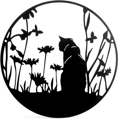 HZBAKLO Metal Wall Art - Black Cat Silhouette Decor for Home, Office, Garden