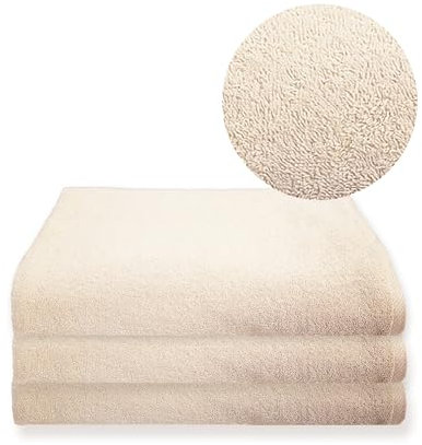 Tuva Home 3x Towel Set Cotton Towel 100 X 200 Cm Wellness Spa Sauna Towel Bath Towel Professional Terry Towel 100% Cotton Massage Table Towel Sun Lounger Towel Beach Towel (Ecru)