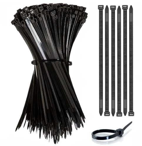 100 Pcs Nylon Cable Ties with Zip Tie Secure Self-Locking 300mm x 3.6mm | Black Cable Ties Heavy Duty Cable Wrap for Tidy Wires Home Workshop and Garden