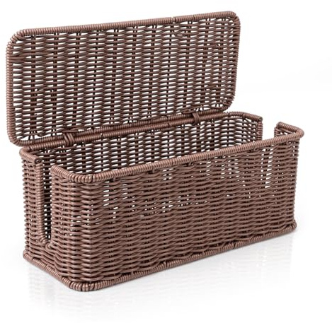 Cable Management Box, Handmade Rattan Cable Organizer with 2 Open Slots, Cord Hider for Power Strip, Router & USB Hub, Registered U.S. Design Patent (D1,112,102), 13 x 5.1 x 5.1, Brown