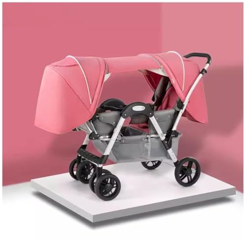 EYPKPL Regenschirm-Doppelkinderwagen, Tandem-Kinderwagen, Zwillingskinderwagen, kann sitzen und liegen, Doppelsitz-Kinderwagen, stilvolle zusammenklappbare Kinderwagen