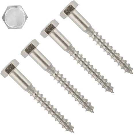 TERF® Lot de 10 vis tire-fond M5 x 40 mm à tête hexagonale en acier inoxydable A2 (304) Vis tire-fond M5 (5 mm) x 40 mm pour bois, brique, béton, fixation murale