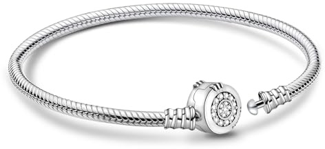 APUUESN Glitzernder Krone Charms Anhänger 17CM Damen,ME Charm Moments Armbänder Sterling Silber S925,Schlangenkette Fake Bracelet,Armreif Schmuck,Geschenk für Frauen Geburtstag