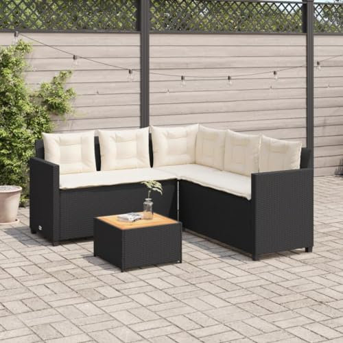 Keyroto Balkon Ecklounge Gartenlounge Klein Balkon Lounge Balkonsofa Kleiner Balkon Gartensofa in L-Form Sitzecke Balkon Loungemöbel Gartensofa Ecksofa Balkonmöbel Schwarz