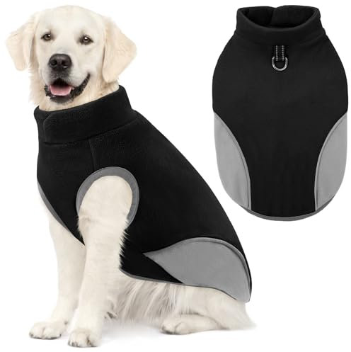 AOFITEE XXL-Hundepullover, Fleecepullover für große Rassen, Stretcht Weihnachtspullover für große Hunde, warme Fleece-Weste mit D-Ring für die Leine, Pullover für Golden Retriever, Weimar, Schwarz,