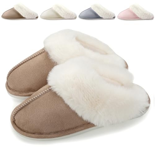 BHFRGAS Women's Comfortable & Warm Slippers, Non-Slip & Durable, Easy to Clean, Antibacterial, Classic Style, Khaki, 8-9 UK