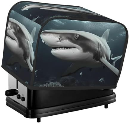 Shark Toaster-Abdeckung, 2 Scheiben, für kleine Geräte, mit Taschen, Toaster, Staubschutz mit Griff oben, waschbar, Universal-Brotbackmaschinen-Abdeckung für Küche