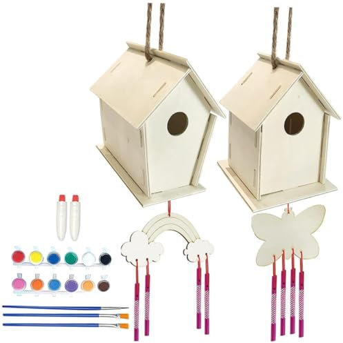 TOYANDONA 1set Kit Di Casette Per Uccelli Costruisci e Dipingi Casette Con Colori e Accessori Attività Creativa Per Esterno e
