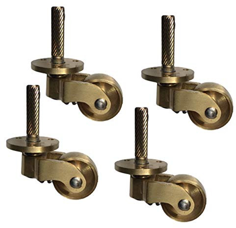 SnamicE Plattenrollen, 4 Stück, massives Messing, antikes Vintage-Rollen, Möbelrollen, verzinkte Eisen-Gewindestange, 360° Schwenkrolle, Schraubbefestigung, 4 Stück