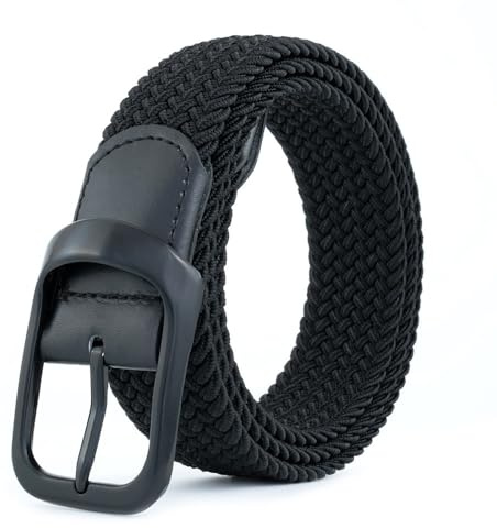 BOZEVON Cinturón para Hombre - Unisex Cinturón Trenzado Elástico Tejido Extensible Cinturón Casual Ajustable Cinturón de Tela Cinturón Golf para Hombres y Mujeres (Negro)