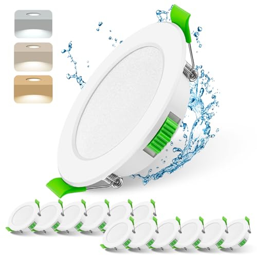 Mizlay LED Einbaustrahler Außen Dimmbar 7W 88mm (Lochmaß 70-75mm) 230V, IP44 LED Spots Warmweiß Neutralweiß Kaltweiß, Flach Deckenspots Einbauleuchten Einbauspot Weiß für Badezimmer Innen 12er Set