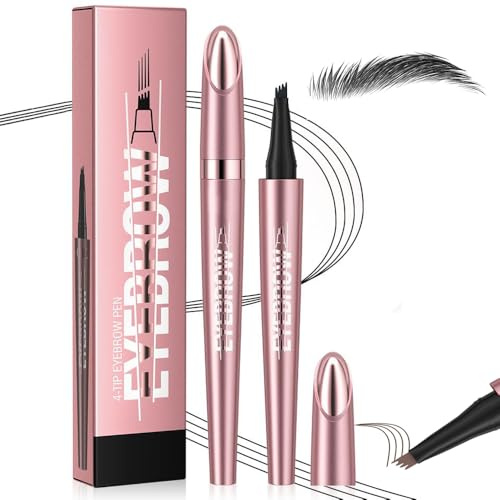Wasserfester 3D Microblading Augenbrauenstift für Alltag, Präziser Augenbrauen Stift mit 4-Gabelspitze für Natürliche Brauen, Langanhaltender Eyebrow Pencil für Damen und Anfänger (Schwarz)