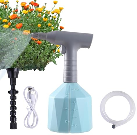 Vaporisateur de jardin pour plantes - 1 L - Rechargeable - Électrique - Brumisateur automatique - Avec tuyau d'eau de 2,5 m - Arrosoir pour plantes
