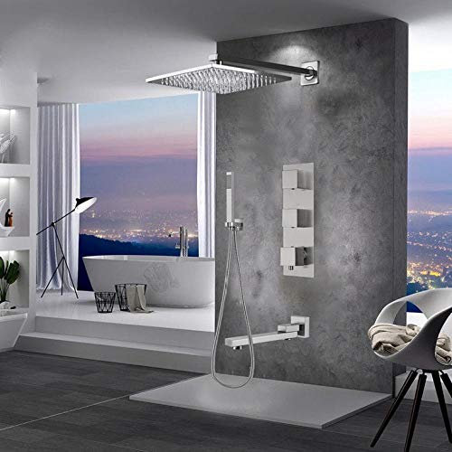Bathroom fixtures Ducha de ManoJuego de Ducha termostática de níquel Cepillado Cabezal de Ducha de Lluvia Grande de Ducha de baño Mezclador de baño con Ducha de Mano-Cabezal de Ducha de 16 Pulgadas