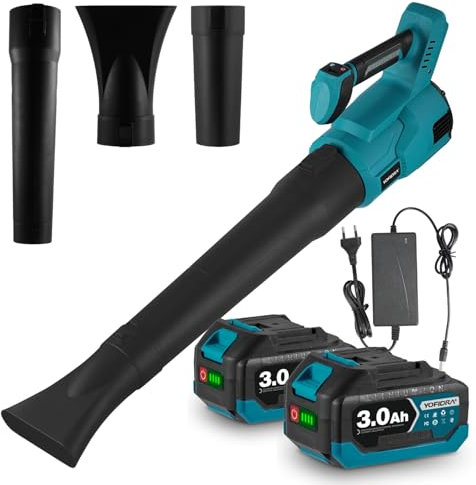 Yofidra Akku Laubbläser Kompatibel mit Makita Akku 18V, mit 2x6.0Ah Akkus, 252Km/h Elektrische Laubbläser Laubpuster Kabellos, 3-Gang Geschwindigkeit zum Garten, Rasenpflege, Schneeräumun