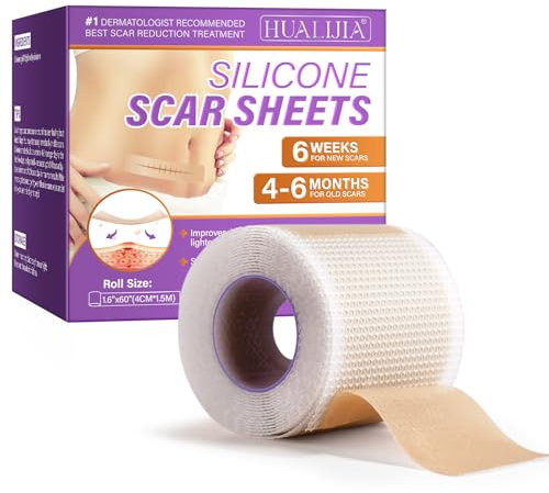 Silicone Scar Tape, Medical Grade Silicone Scar Sheets (1.6 x 60-1.5M), Professional Scar Removal Treatment, Reusable Scar Tape for Healing Keloids, Surgeries Scars, C-Sections and Burns