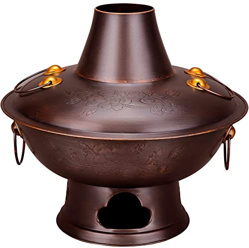 fondue， Olla tradicional china, olla caliente de carbón con chimenea, olla Shabu Shabu de cobre vintage for 3-12 personas, restaurante de fiesta en casa(36cm)