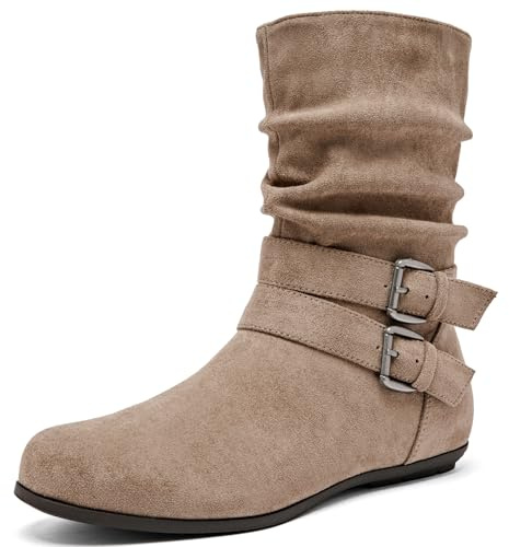 Luoika Women's Wide Width Ankle Boots, Flat Heel Short Boots Side Zipper Slouchy Winter Booties. 230711 Beige 9w