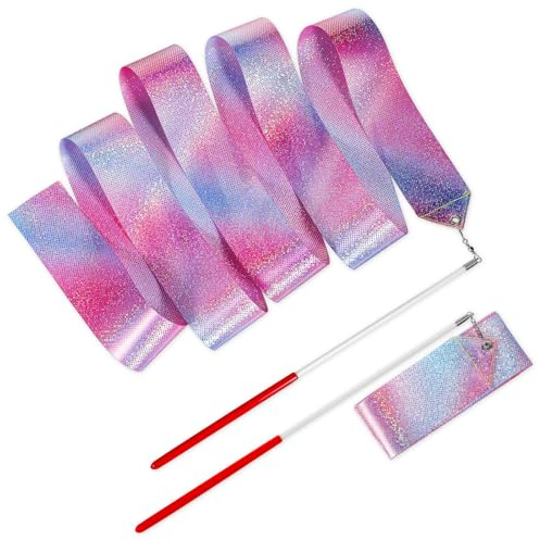 Aysatogc 2 Stück Gymnastikband mit Stab 78.7 Inch Tanzband mit Stab Kinder Turnen Mädchen Turn Zubehör Gymnastics Ribbon Dancer Wand für Mädchen Kinder Kunsttänze Training Zirkus Party