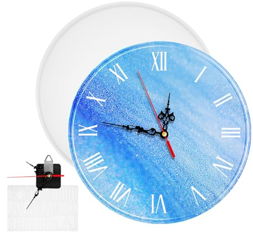 TEHAUX Silikonform Epoxidharz-Uhr 30 cm rund, römische Ziffern & Uhrwerk, wiederverwendbar, flexibel – DIY-Wanduhr für Bastler, Geschenkideen, Home Decor