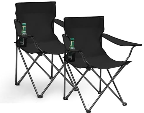 Sunula 2er Set Campingstuhl Faltbar 1.65kg Klappstühle Gewicht leicht genug für jeden mit Getränkehalter für einfache Aufbewahrung Schwarz