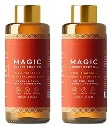 Aceite de referencia de cuerpo de lujo mágico 3.4 Fl oz, suero hidratante y reafirmante para la piel suelta, después del aceite del cuerpo de la ducha para mujeres, cuerpo completo (2PCS)