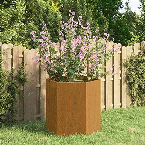HaoChrymec Maceta Oxidada de Acero Corten, Jardinera Resistente a la Intemperie, Diseño Decorativo, Ideal para Jardín, Balcón, Huerto Urbano, Color Marrón, 40x40x45 cm