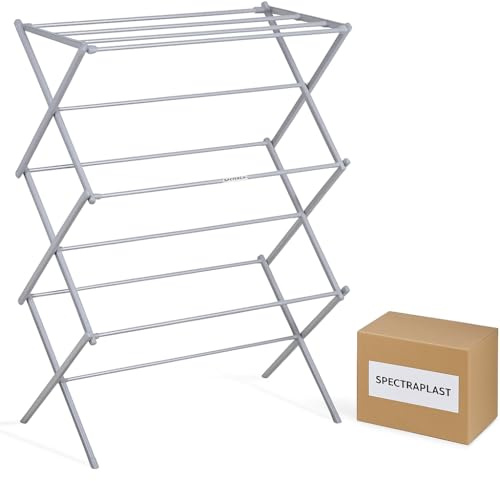 SPECTRAPLAST 3 Tier Extendable Clothes Airer Dryer Heavy-Duty Indoor Outdoor Metal Laundry Drying Rack with Washing Line Foldable, Portable, Space-Saving Clothes Dryer for Home & Camping Large Silver