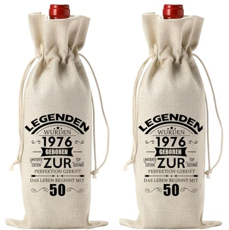 2PCS Flaschenbeutel zum 50. Geburtstag, 1976 Geschenke Weinbeutel, Geschenk zum 50 Geburtstag Männer und Frauen, Wein Geschenktüte Jutebeutel, Weingeschenkbeutel für Ehefrauen, Freunde, Kollege